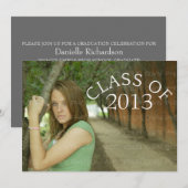 グレーカーブタイポグラフィ卒業招待状 招待状 (正面/裏面)