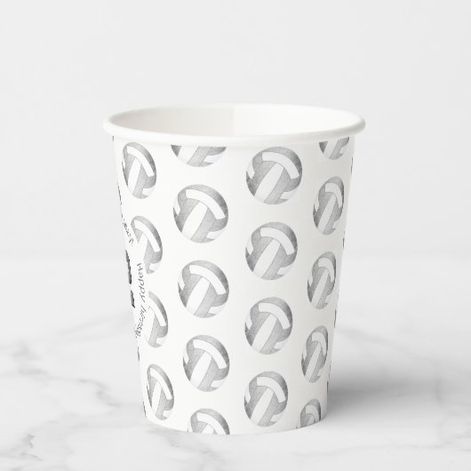 グレーガーリーシルバーのバレーボール誕生日パーティー 紙コップ (左)