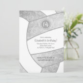 グレーガーリーシルバー白バレーボール誕生日 招待状 (スタンド正面)