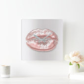 グレーキスリップピンクローズ赤面メイクアップアーティスト スクエア壁時計 (ホーム)