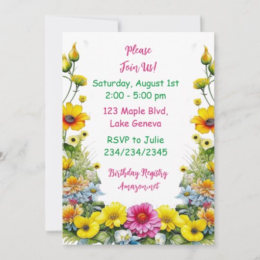 グレーキットンをテーマにしたフローラガールズバースデーパーティー 招待状 (裏面)