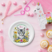グレーキットンテーマガールズバースデーパーティー招待状 ペーパープレート (パーティー)