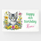 グレーキットンテーマガールズバースデーパーティー招待状 横断幕 (横)