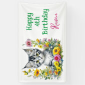 グレーキットンテーマガールズバースデーパーティー招待状 横断幕 (縦)