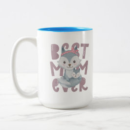 グレーキツネママとカブ最高の- Mom Ever ツートーンマグカップ