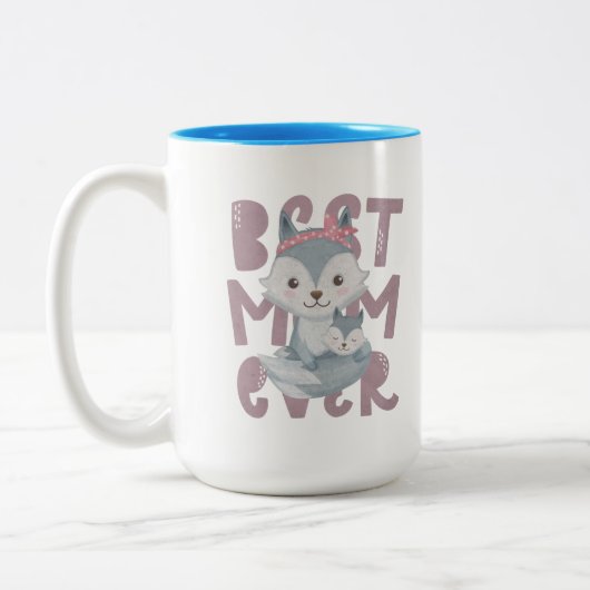 グレーキツネママとカブ最高の- Mom Ever ツートーンマグカップ (左)