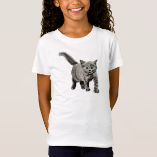 グレーキティキャットキッズかわいいTシャツ炭スケッチ Tシャツ