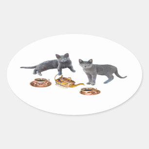 グレーキャッツティーパーティーシール 楕円形シール