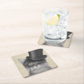 グレーキャットとトップハット スクエアペーパーコースター (インサイチュ)