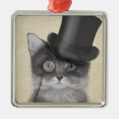 グレーキャットとトップハット メタルオーナメント (正面)