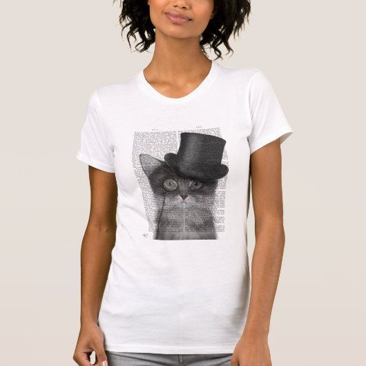 グレーキャットとトップハット Tシャツ (正面)