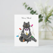 グレーキャットイン包まれたクリスマスイツホリデーポスト シーズンポストカード (スタンド正面)