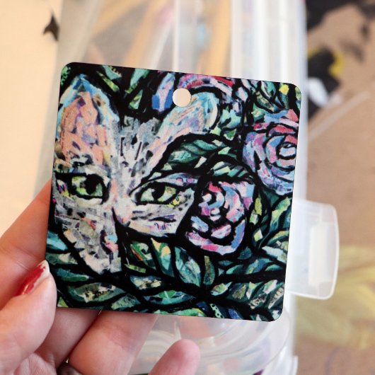 グレーキャットコラージアートキティ猫コラージュ メタルオーナメント