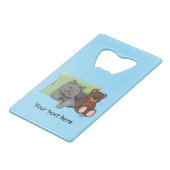 グレーキャットテディベア クレジットカード栓抜き (正面アングル)