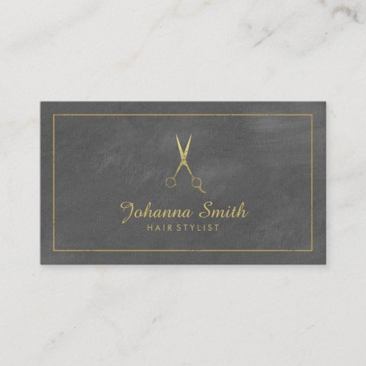グレーキャンバスゴールデンフレーム&はさみヘアスタイリスト 予約カード (正面)