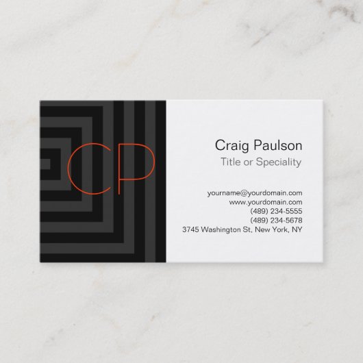 グレーキューブパターンオレンジ色モノグラム名刺 名刺 (正面)