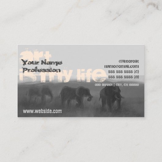 グレーキラフェエレファント写真モダン画家 名刺 (裏面)