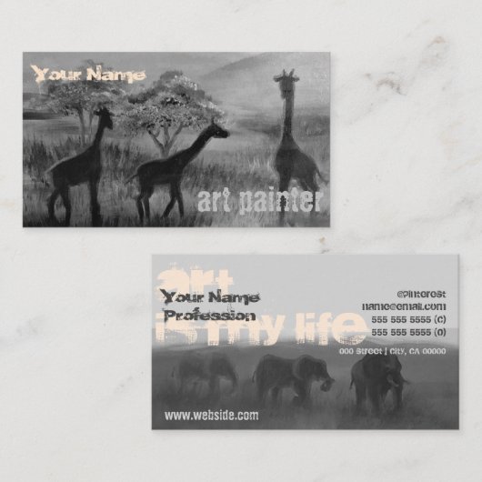 グレーキラフェエレファント写真モダン画家 名刺 (正面/裏面)