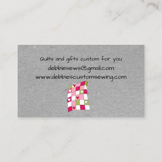 グレーキルティングと裁縫マシン名刺 名刺 (裏面)