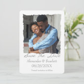 グレーギザギザのフレームフォトセーブ・ザ・デート案内 案内状 (スタンド正面)