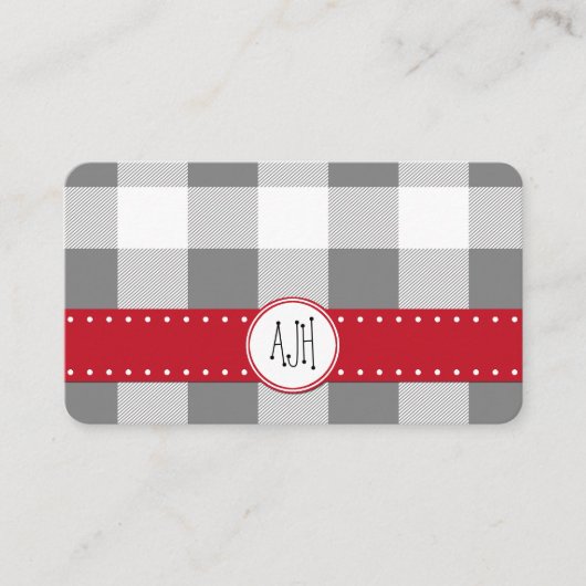 グレーギンガム、ギンガムパターン、幾何学模様 名刺 (正面)