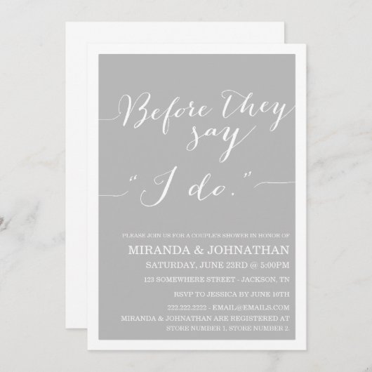 グレークラシーカップルズシャワー招待状 招待状 (正面/裏面)