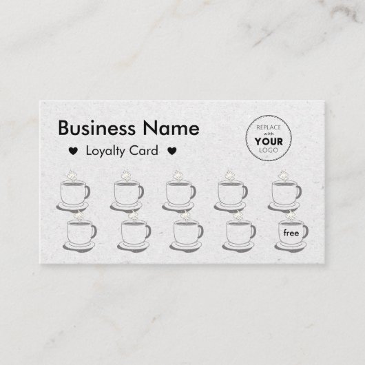 グレークラフト紙かわいいコーヒーカップあなたのロゴを追加 ロイヤリティカード (正面)