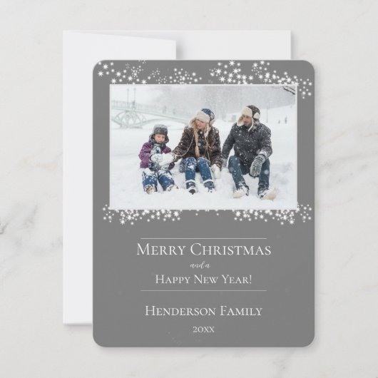 グレークリスマススターズホリデーフォトカード シーズンカード (正面)
