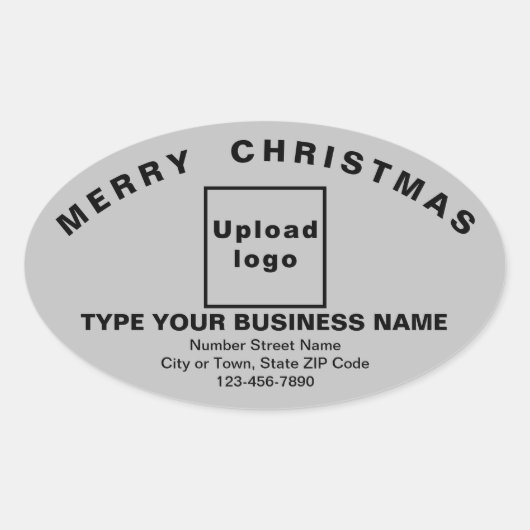 グレークリスマスビジネス楕円シェイプステッカー 楕円形シール (正面)