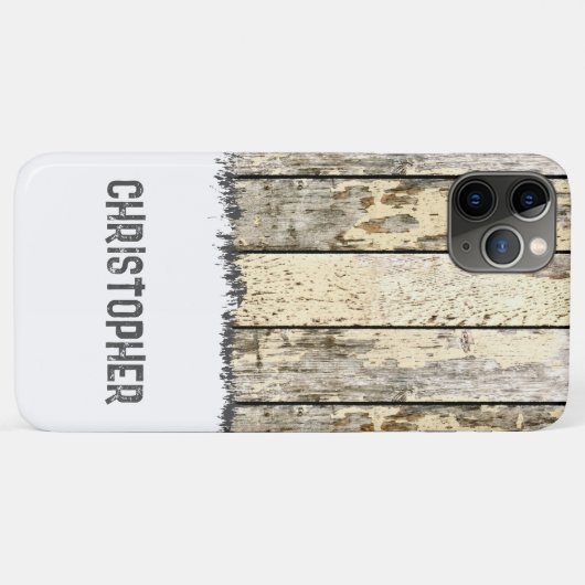 グレークリームと白い素朴な木フェイクに名前を追加 Case-Mate iPhoneケース (裏面(横))