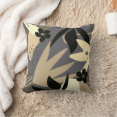 グレークリームタン&ブラック芸術的抽象芸術葉 クッション (ブランケット)