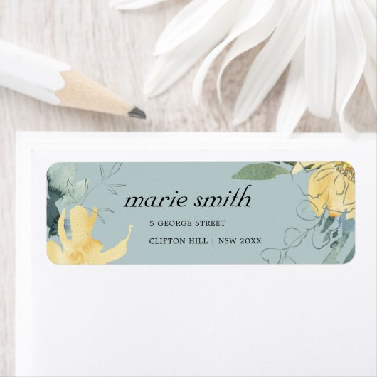 グレークリーンなイエローグリーン水色フローラアドレス ラベル (インサイチュ)