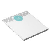 グレークローバーパターン、ティール(緑がかった色)モノグラム ノートパッド (アングル)