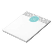 グレークローバーパターン、ティール(緑がかった色)モノグラム ノートパッド (回転)