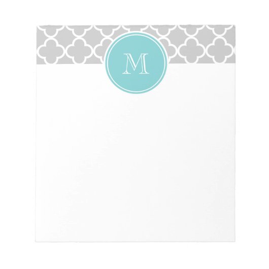 グレークローバーパターン、ティール(緑がかった色)モノグラム ノートパッド (正面)