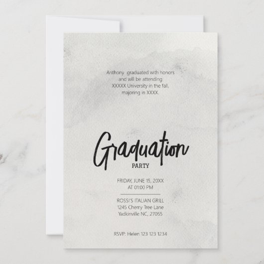 グレークールのモダンブラッシュストロークの卒業 招待状 (裏面)