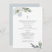 グレークールウォーター色花模様ツインズバプテスマ 招待状 (正面/裏面)