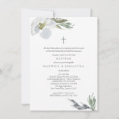 グレークールウォーター色花模様ツインズバプテスマ 招待状 (正面)