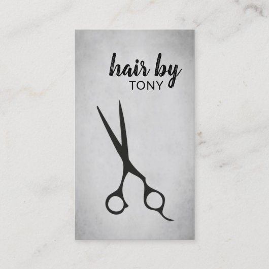 グレークールエレガントクの黒いハサミのヘアスタイリスト 名刺 (正面)