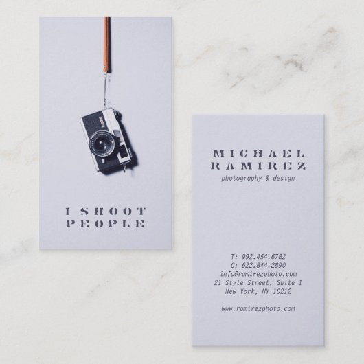 グレークールモダンプロフェッショナル写真撮影カメラ 名刺 (正面/裏面)
