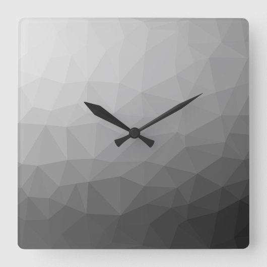 グレーグラディエントのジオメトリメッシュパターン スクエア壁時計 (正面)