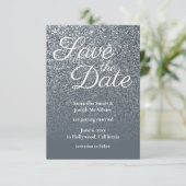 グレーグラデーショングリッター写真の保存日付 招待状 (スタンド正面)