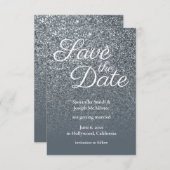 グレーグラデーショングリッター写真の保存日付 招待状 (正面/裏面)