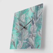 グレーグラファイト水中競技ティール（緑がかった色）フローラ蝶 スクエア壁時計 (傾斜)