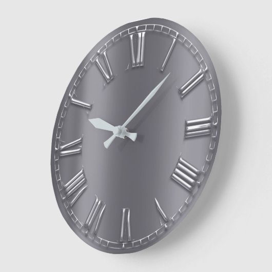 グレーグラファイト金属銀グレーローマ数字 ラージ壁時計 (傾斜)