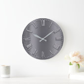 グレーグラファイト金属銀グレーローマ数字 ラージ壁時計 (ホーム)
