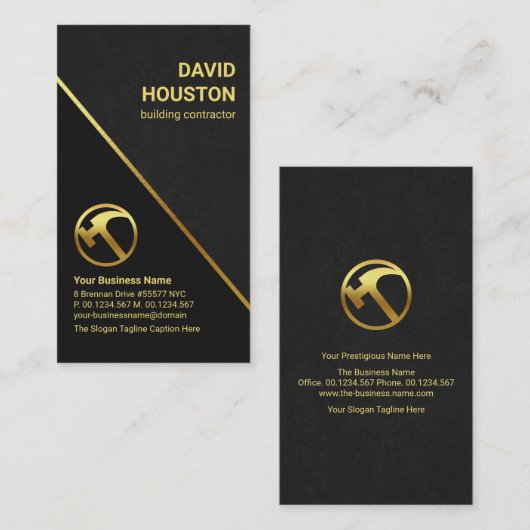 グレーグランジ金ゴールドストライプ建築請負業者 名刺 (正面/裏面)