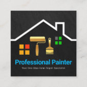 グレーグランジ金ゴールドブラシ屋上建物 スクエア名刺 (正面)