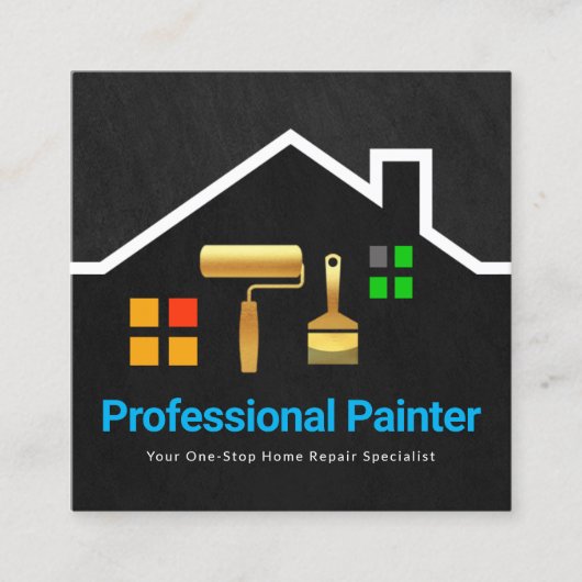 グレーグランジ金ゴールドブラシ屋上建物 スクエア名刺 (正面)