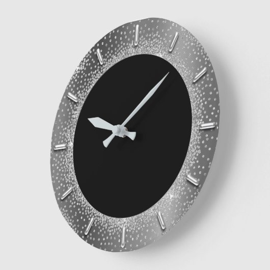 グレーグリッターシルバーグレーブラックメタルグレーエレガント ラージ壁時計 (傾斜)